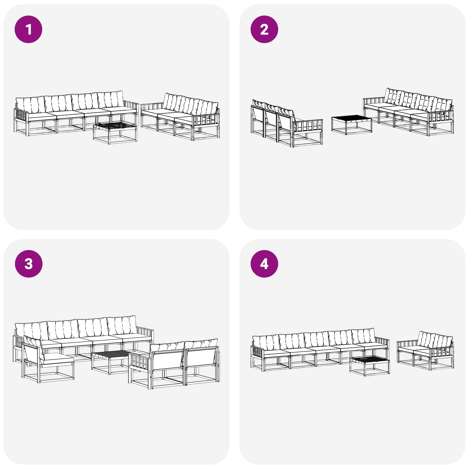 Set vanjskih sofa 8 pcs Bijela i crna