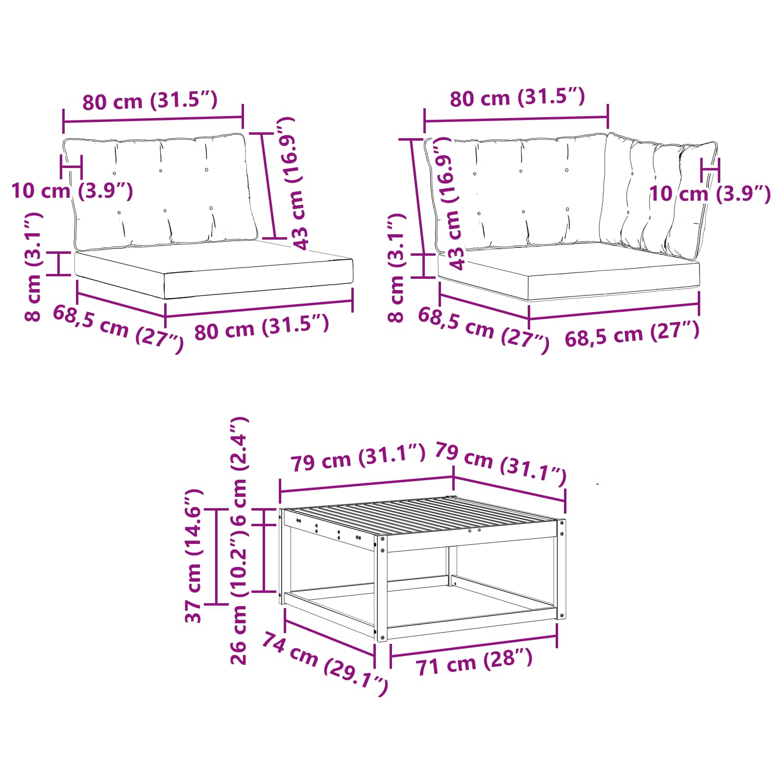Set vanjskih sofa 8 pcs Bijela i krem 79 x 79 x 37 cm