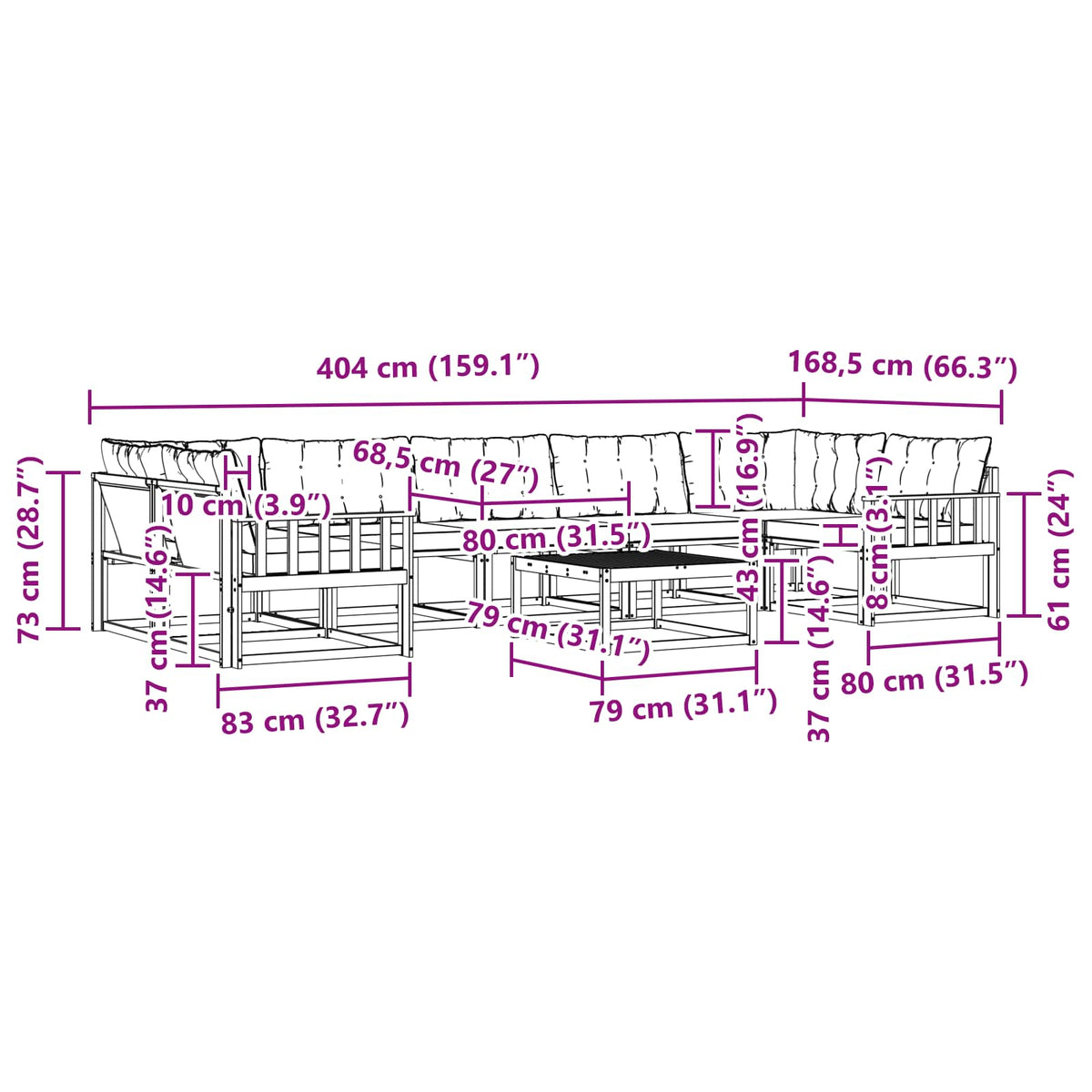Set vanjskih sofa 8 pcs Bijela i bež 79 x 79 x 37 cm