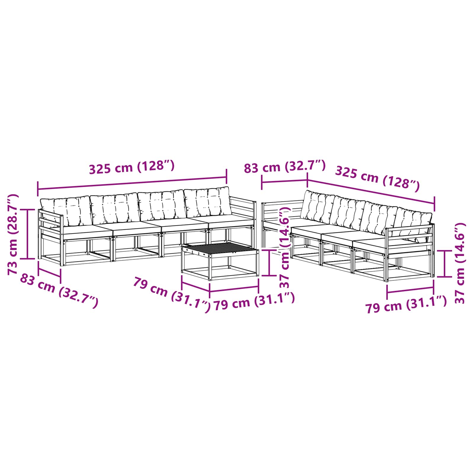 Set vanjskih sofa 9 pcs Bijela i crna 79 x 79 x 37 cm