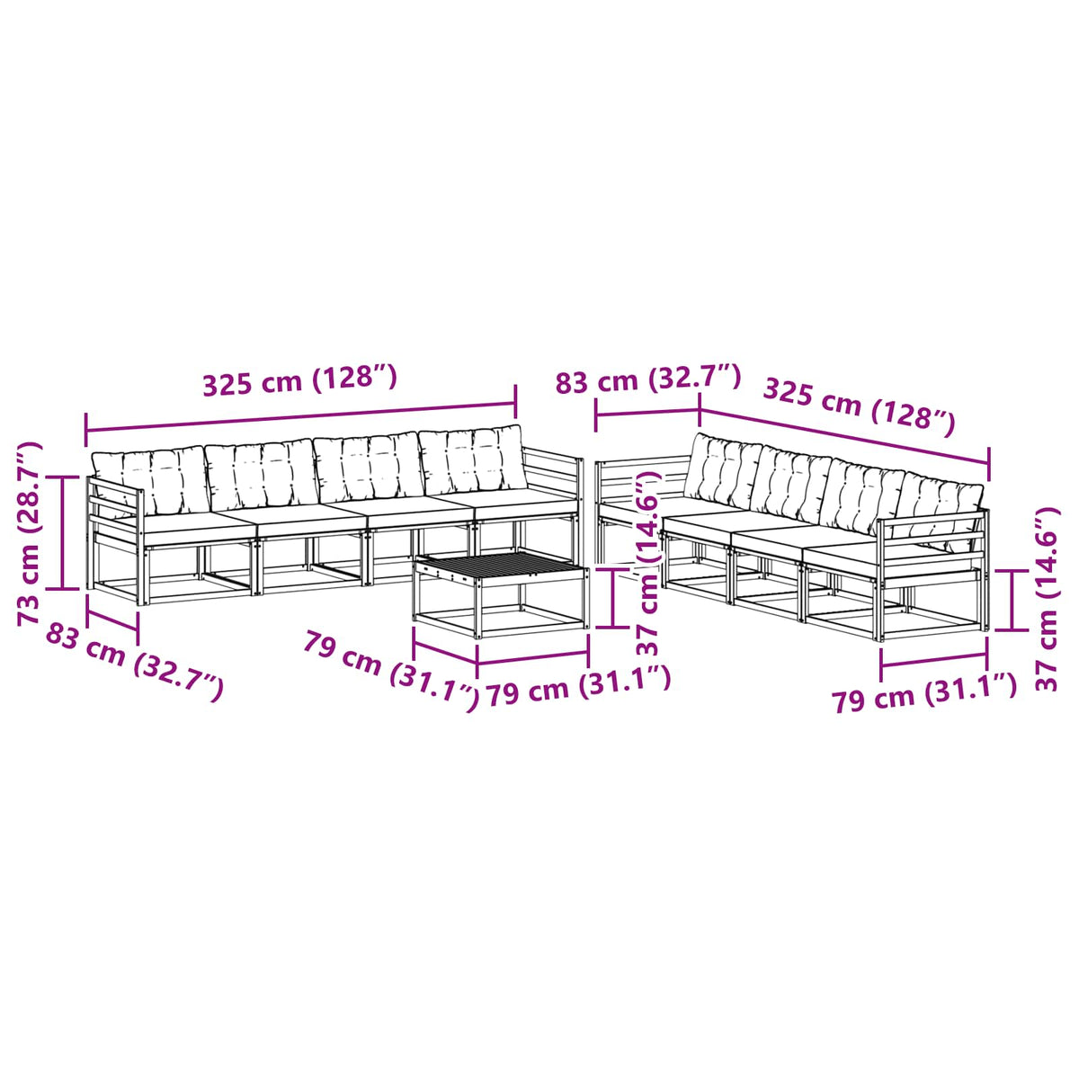 Set vanjskih sofa 9 pcs Bijela i bež 79 x 79 x 37 cm