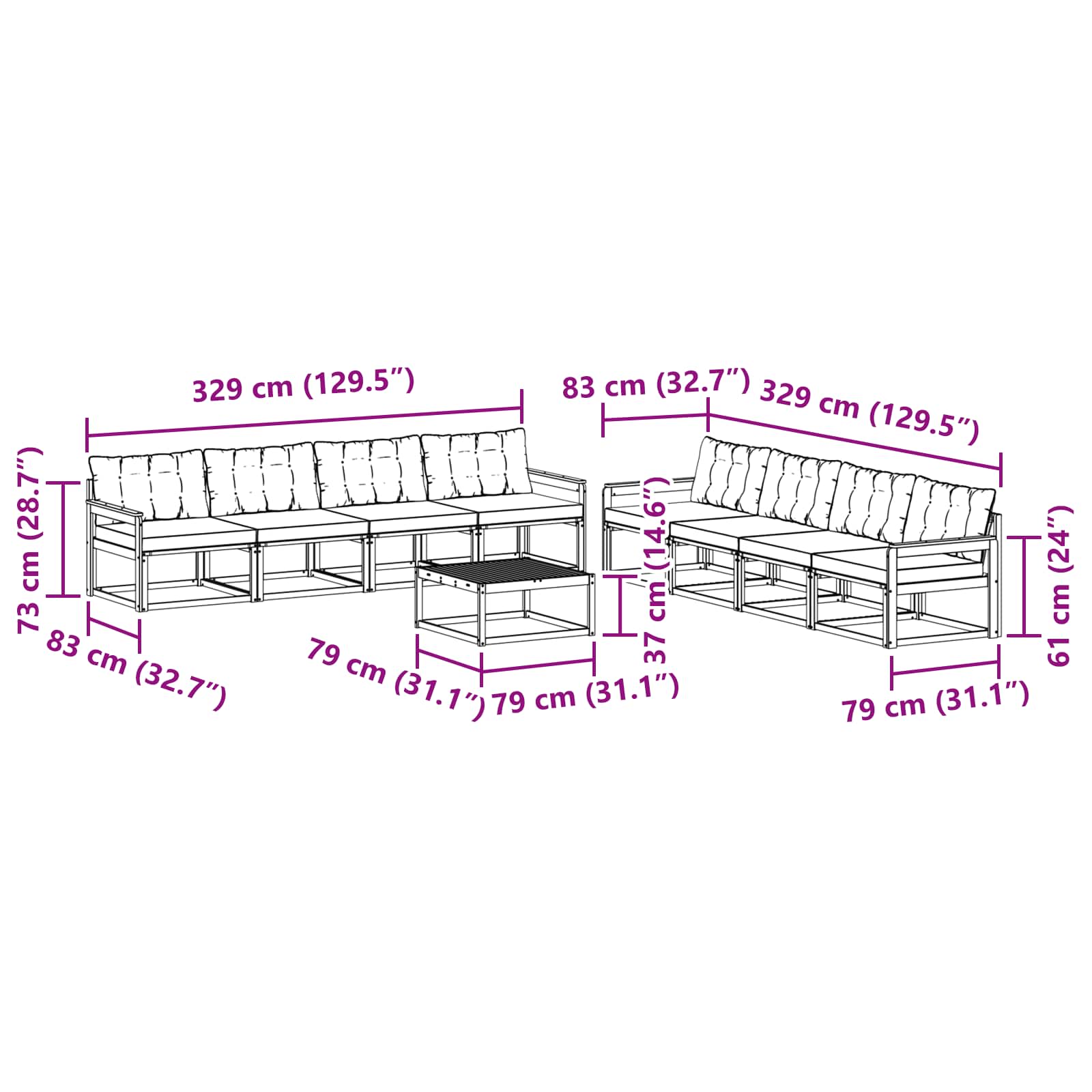 Set vanjskih sofa 9 pcs Bijela i bež 79 x 79 x 37 cm