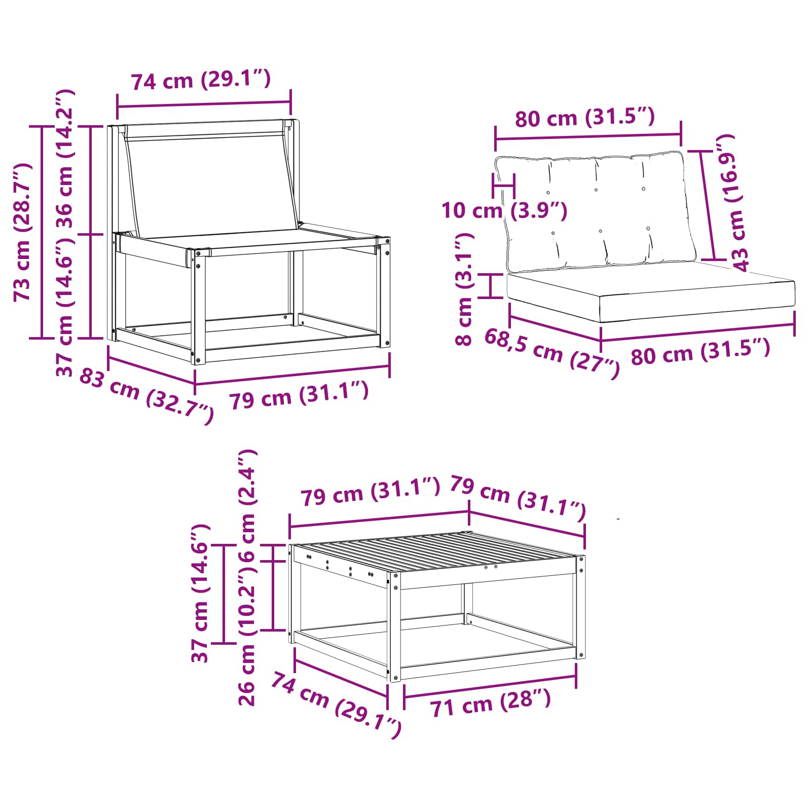 Set vanjskih sofa 9 pcs Bijela i bež 79 x 79 x 37 cm
