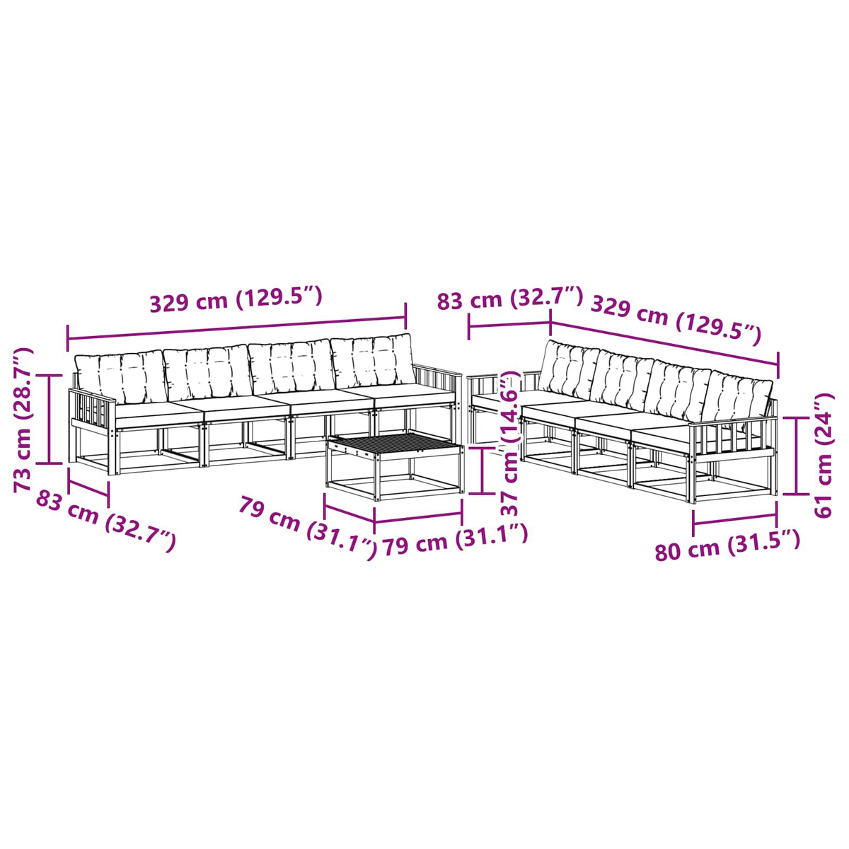 Set vanjskih sofa 9 kom. Bijela i svjetlosiva
