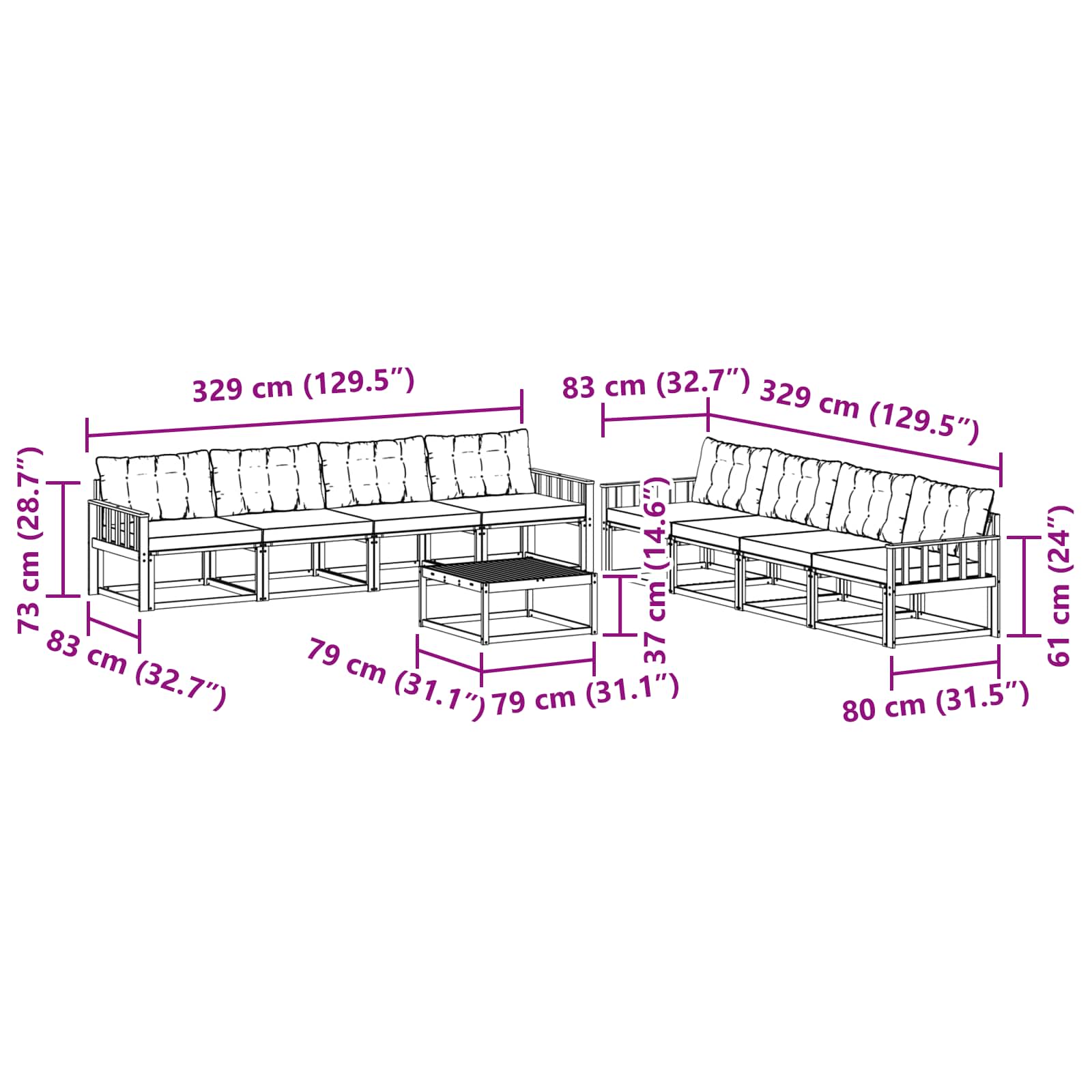 Set vanjskih sofa 9 pcs Bijela i bež 79 x 79 x 37 cm