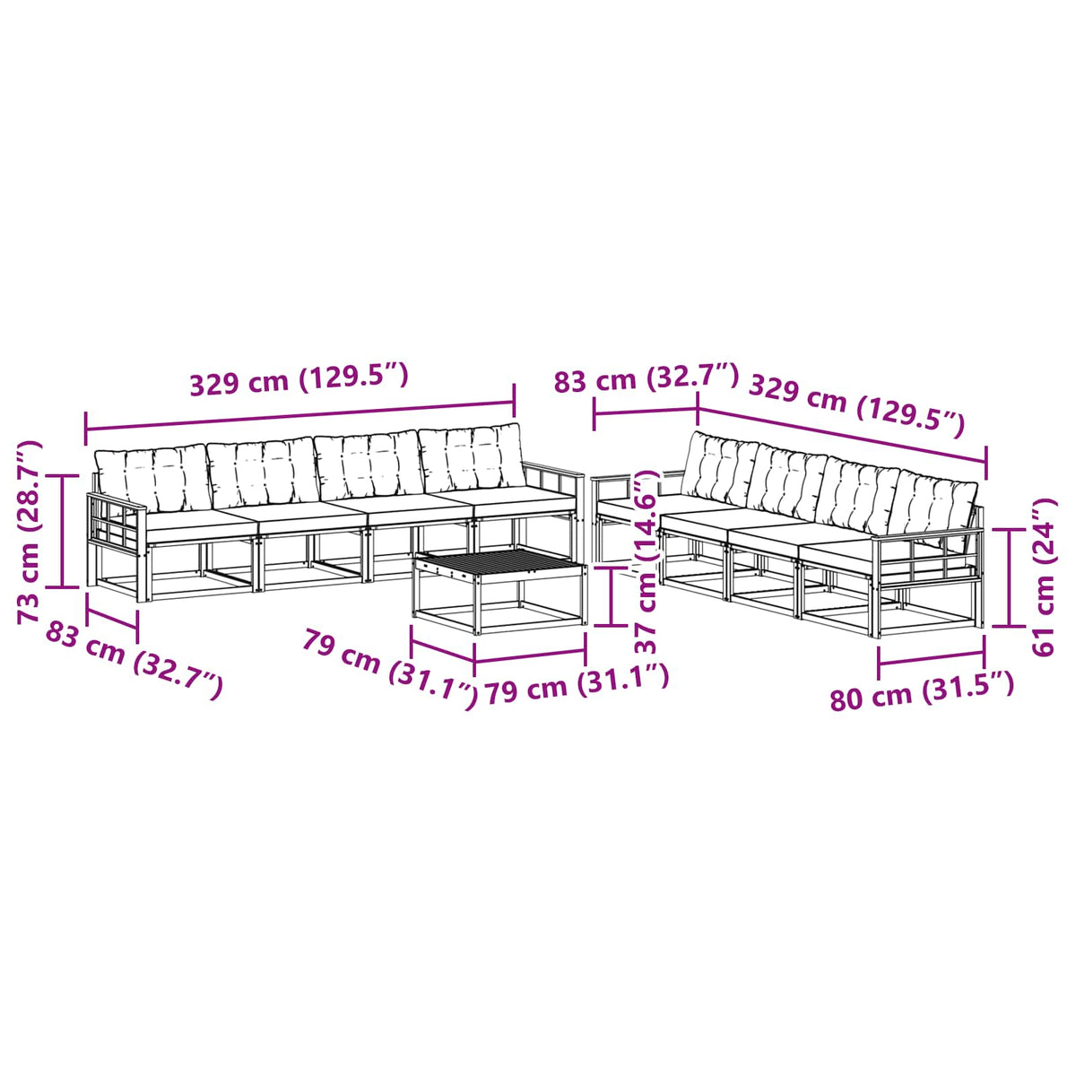 Set vanjskih sofa 9 kom. Bijela i svjetlosiva