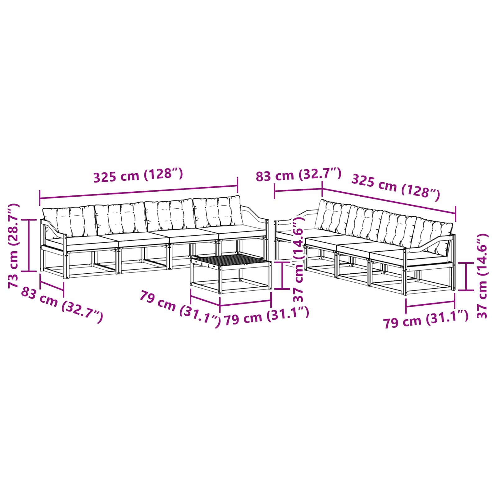 Set vanjskih sofa 9 pcs Bijela i crna 79 x 79 x 37 cm