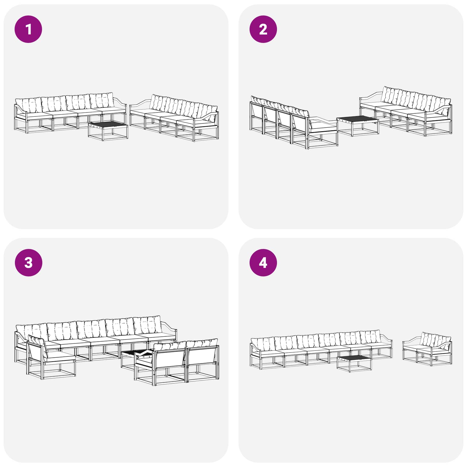 Set vanjskih sofa 9 pcs Bijela i crna 79 x 79 x 37 cm