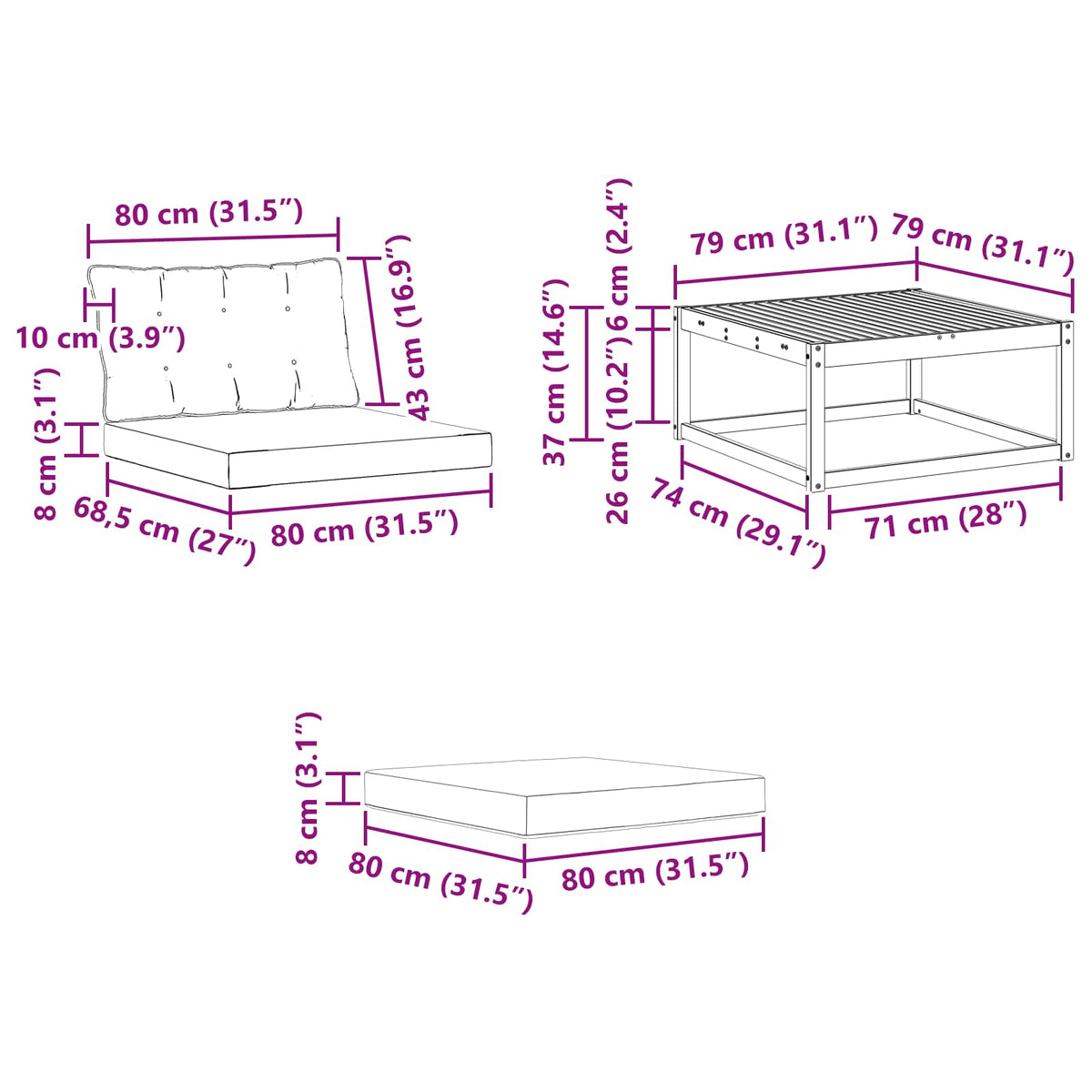 Set vanjskih sofa s jastukom 4 pcs Bijela i krem