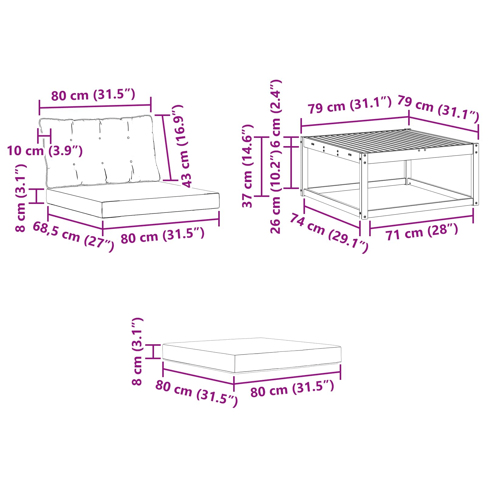Set vanjskih sofa s jastukom 4 pcs Bijela i krem