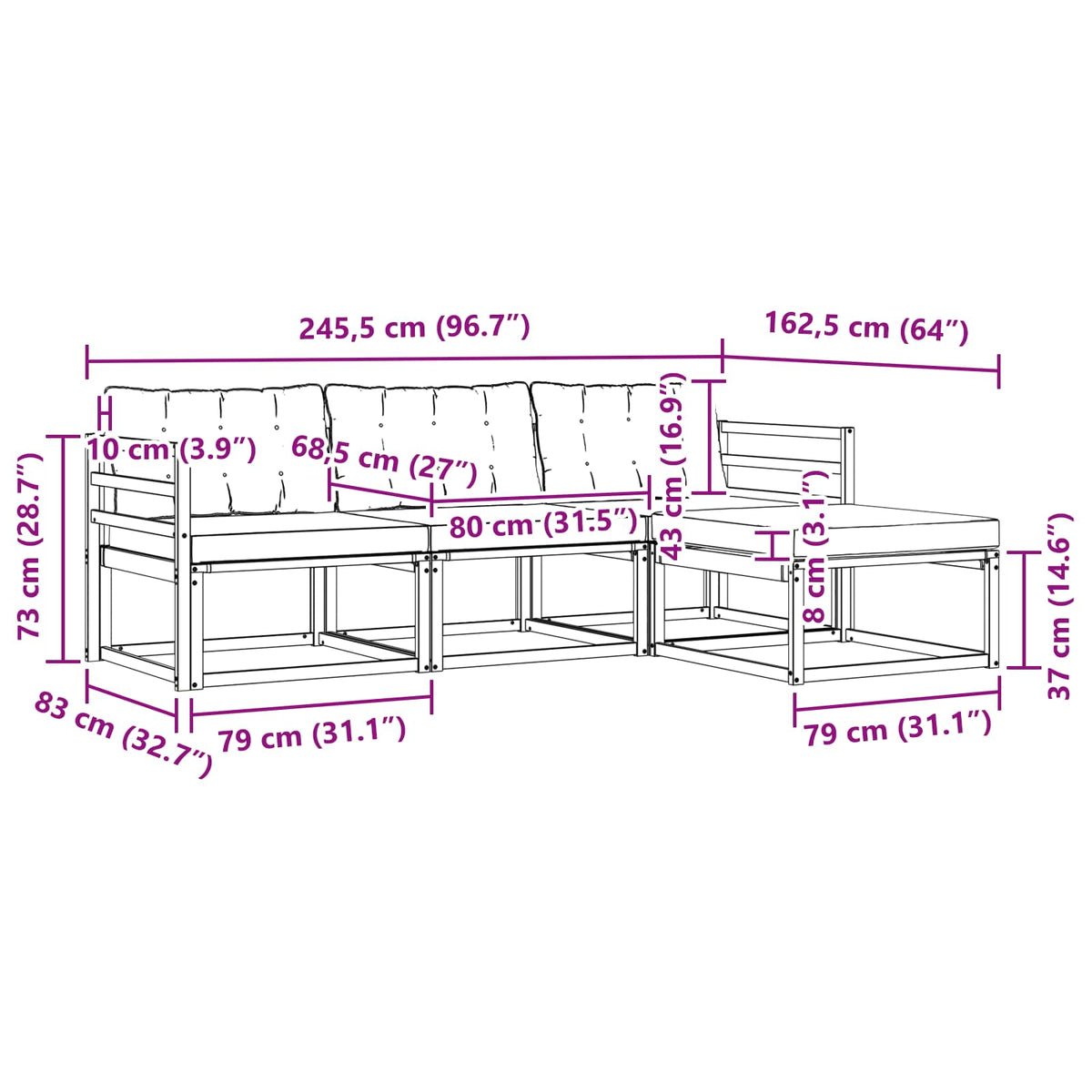 Set vanjskih sofa s jastukom 4 pcs Bijela i svjetlosiva