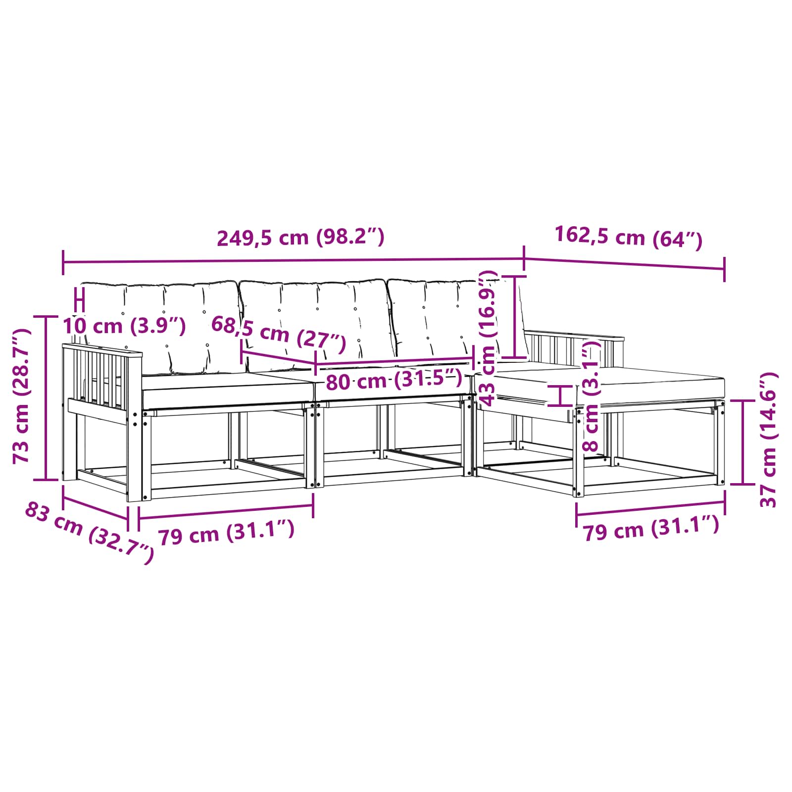 Set vanjskih sofa s jastukom 4 pcs Bijela i crna