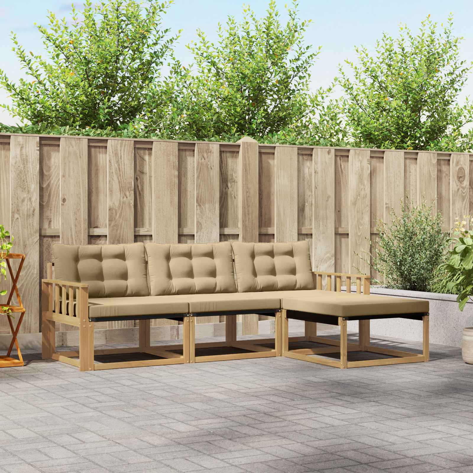 Set vanjskih sofa s jastukom 4 pcs Bijela i bež