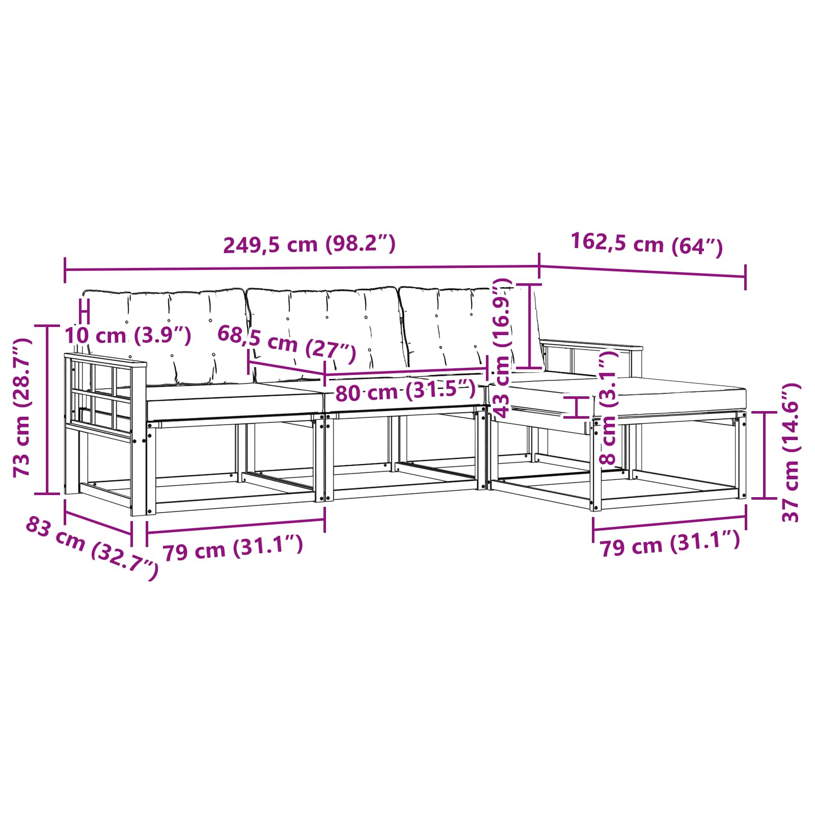 Set vanjskih sofa s jastukom 4 pcs Bijela i crna