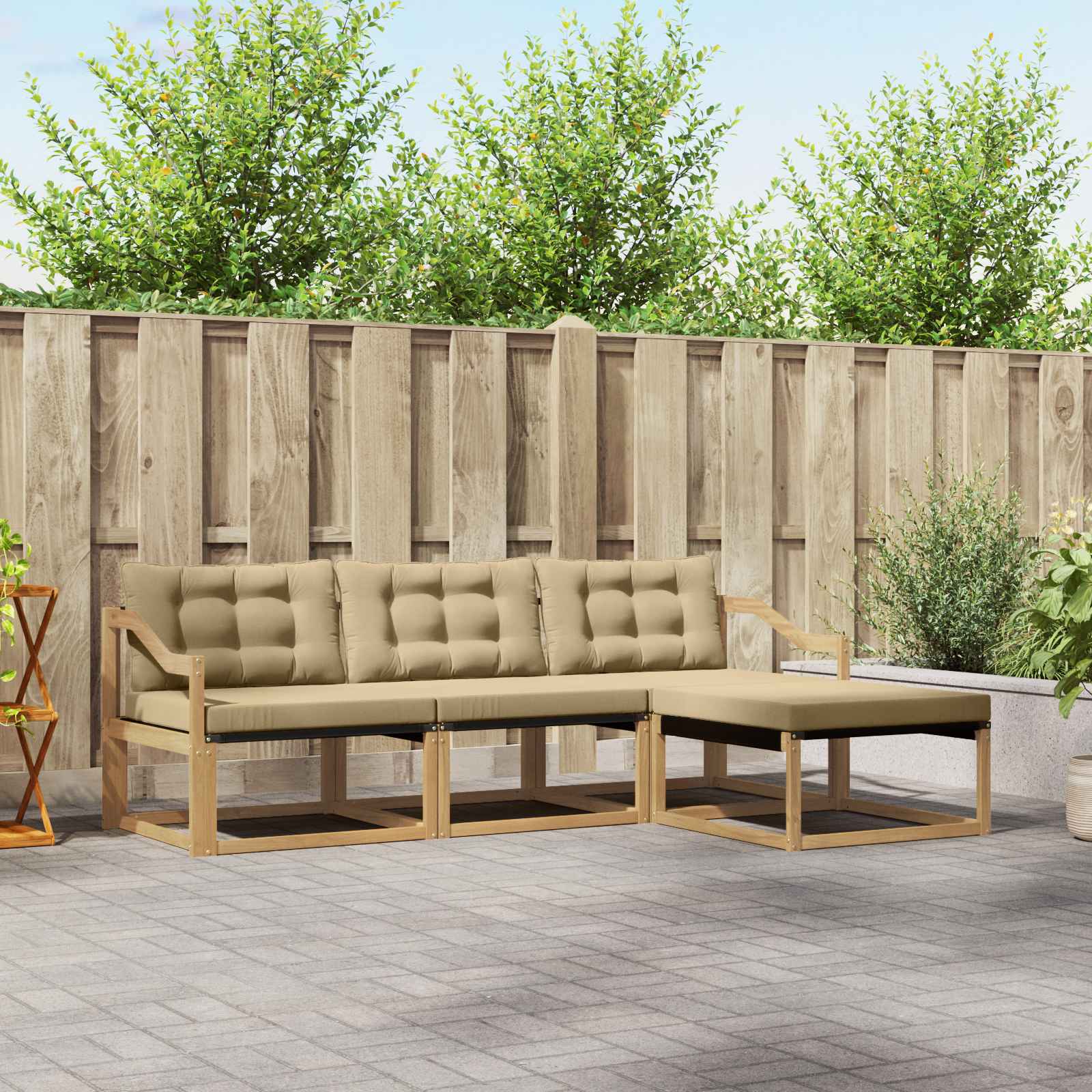 Set vanjskih sofa s jastukom 4 pcs Bijela i bež