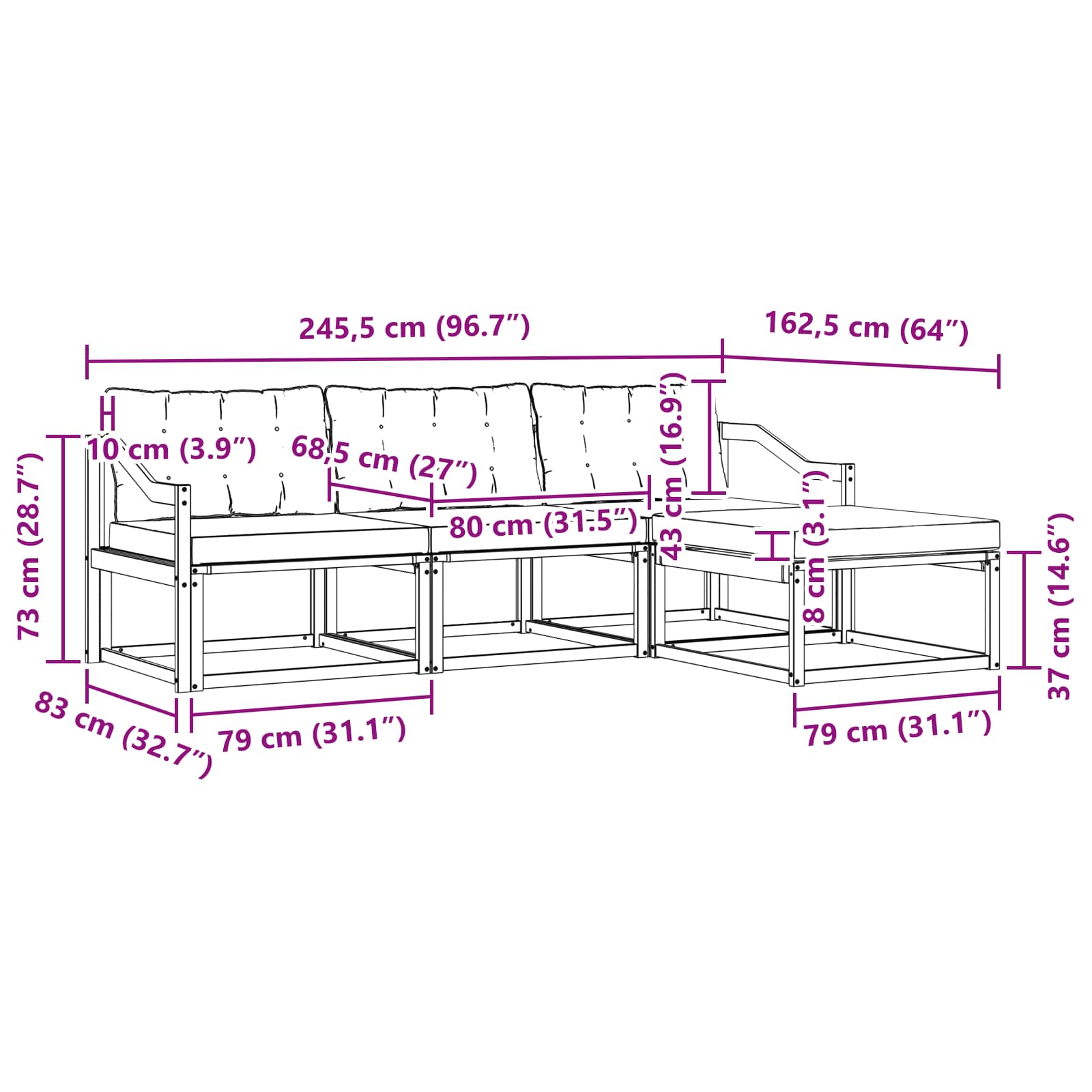 Set vanjskih sofa s jastukom 4 pcs Bijela i bež