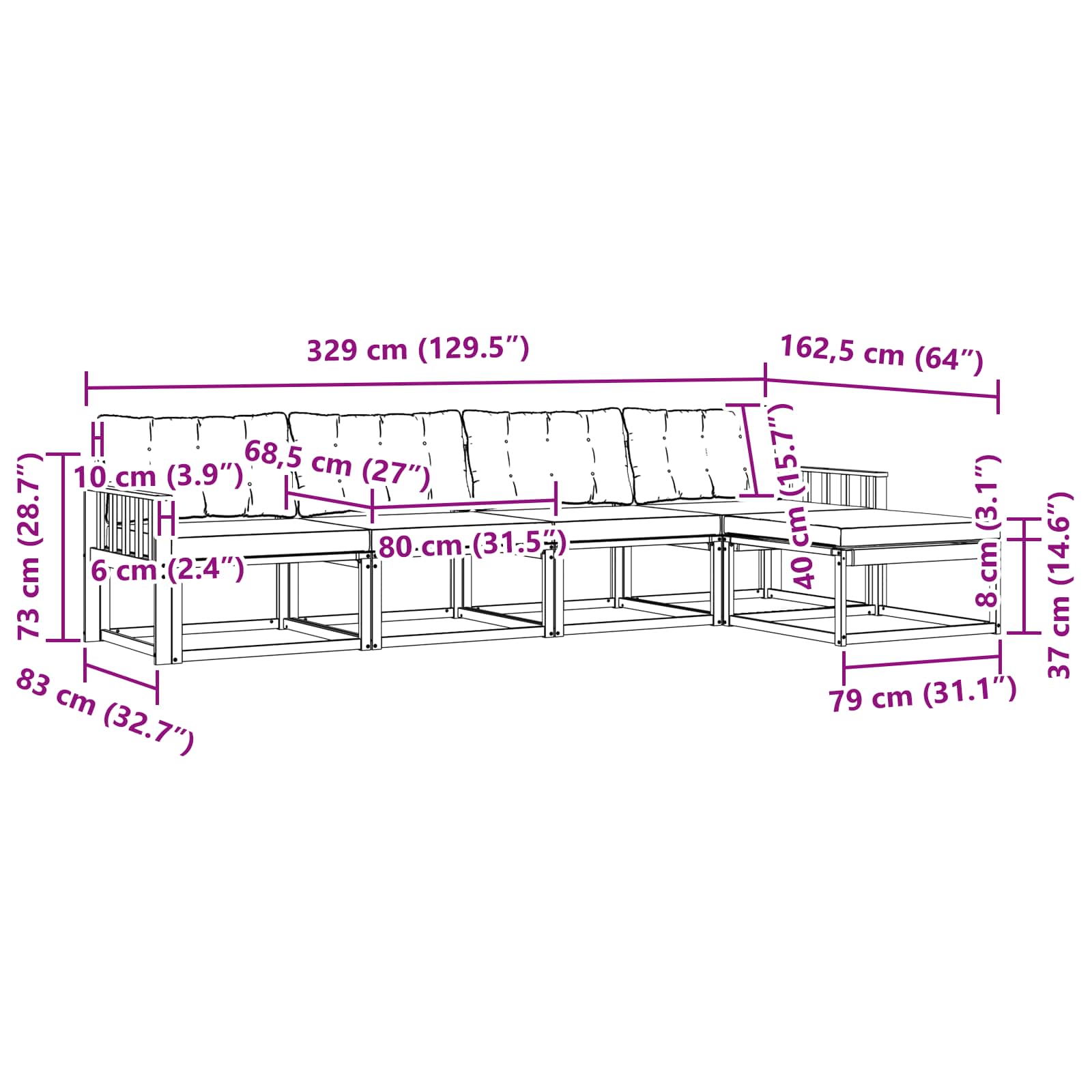 Set vanjskih sofa s jastukom 5 pcs Bijela i crna