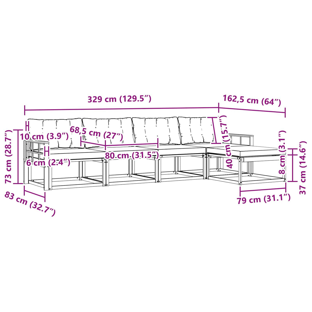 Set vanjskih sofa s jastukom 5 pcs Bijela i crna