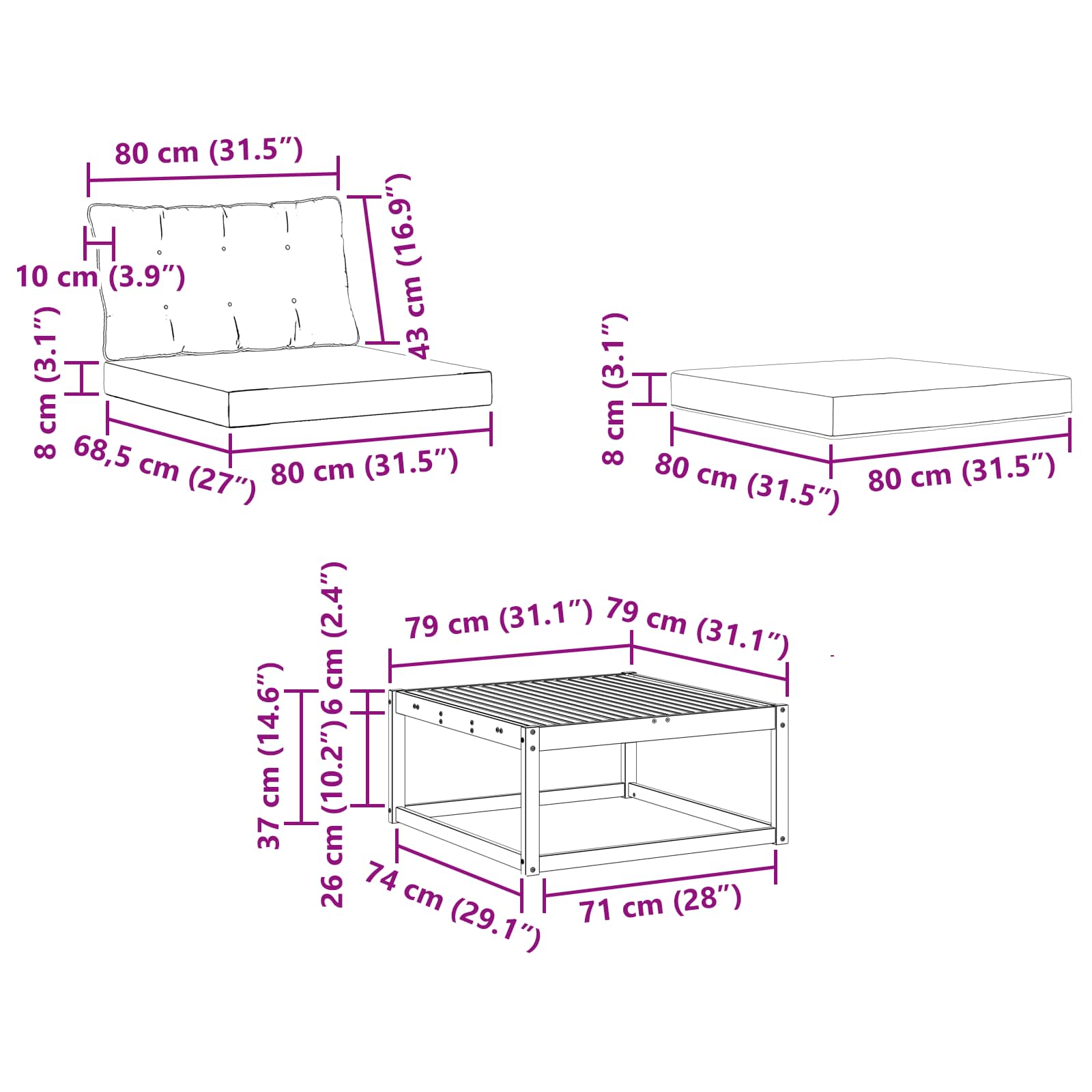 Set vanjskih sofa 6 pcs Bijela i krem