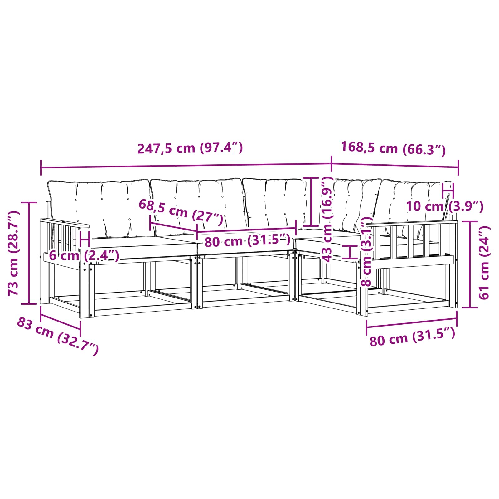 Set vanjskih sofa s jastukom 4 pcs Bijela i bež