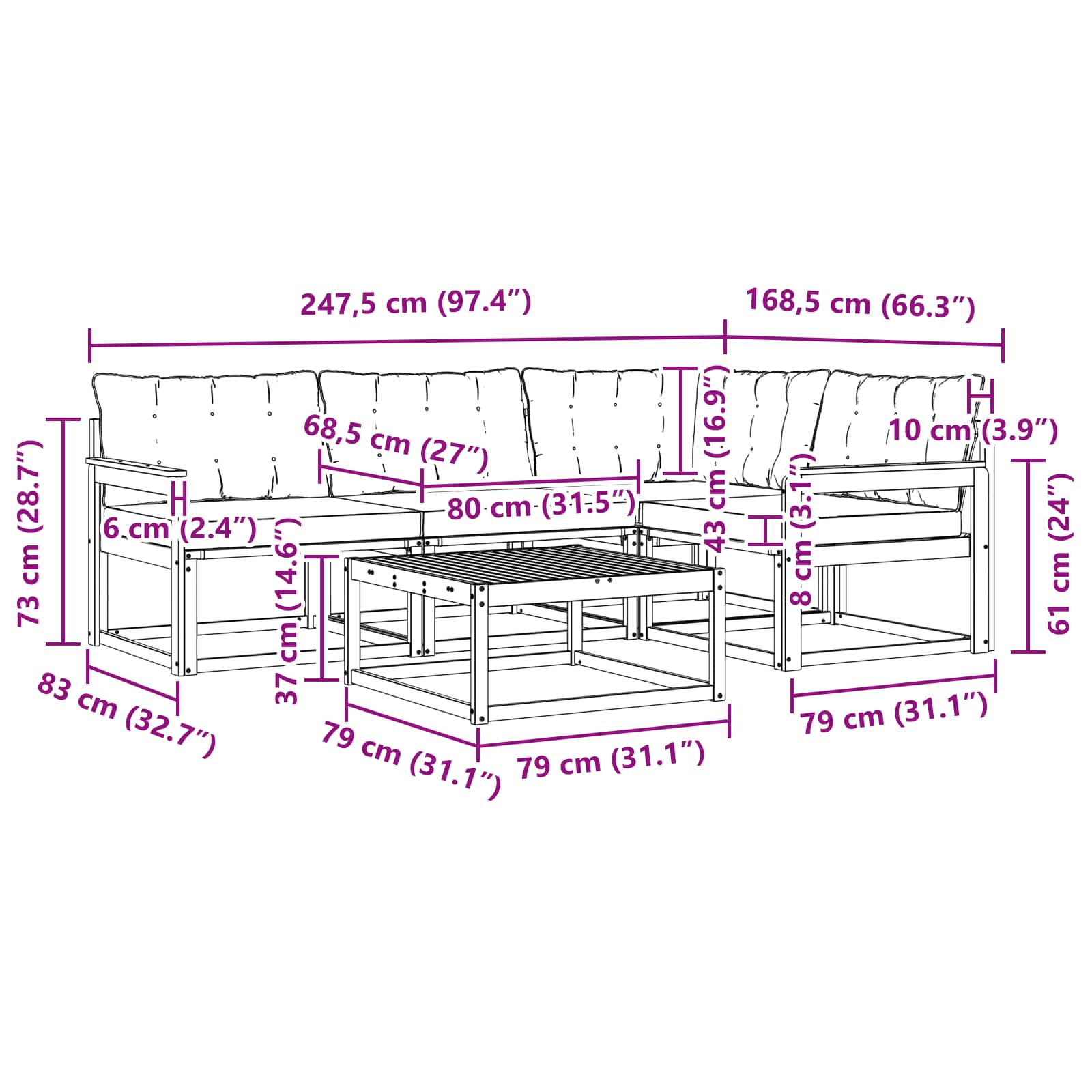 Set vanjskih sofa 5 pcs Bijela i krem 79 x 79 x 37 cm