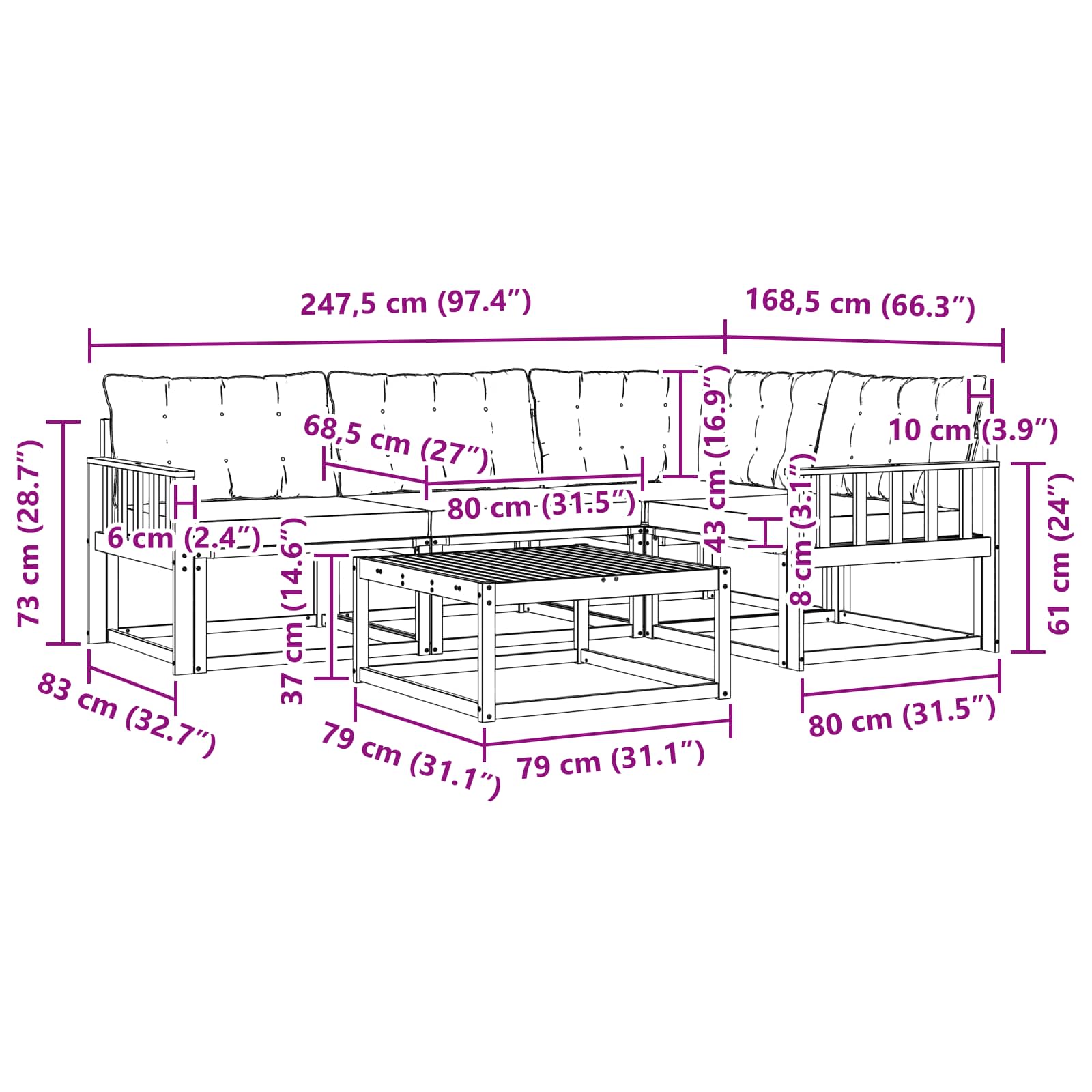 Set vanjskih sofa 5 pcs Bijela i krem 79 x 79 x 37 cm