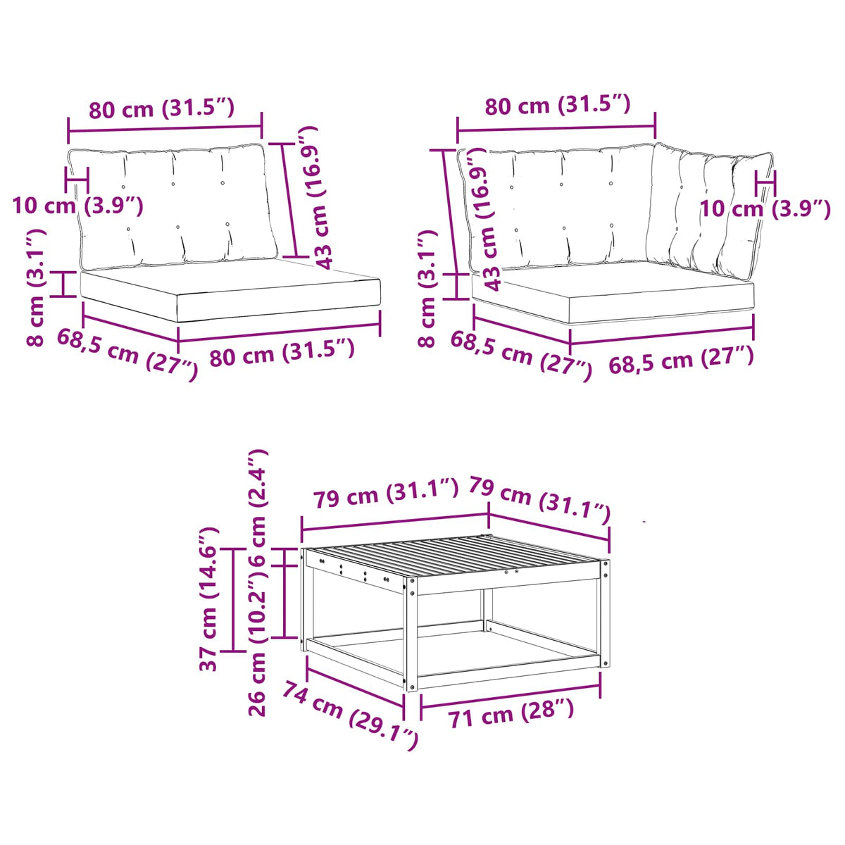 Set vanjskih sofa 5 kom. Bijela i crna