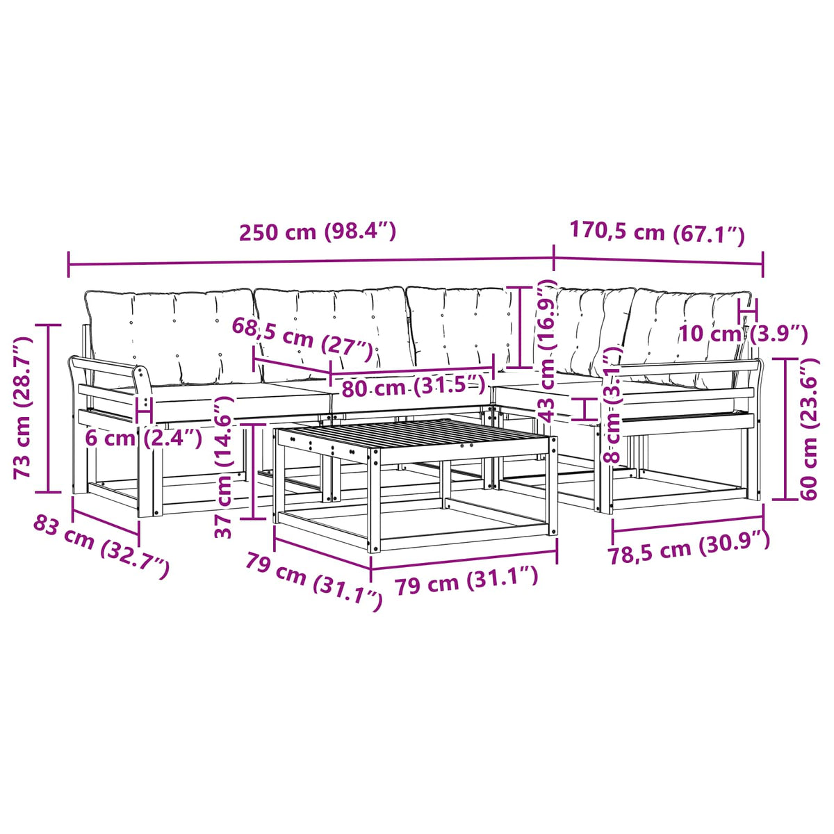 Set vanjskih sofa 5 kom. Bijela i crna