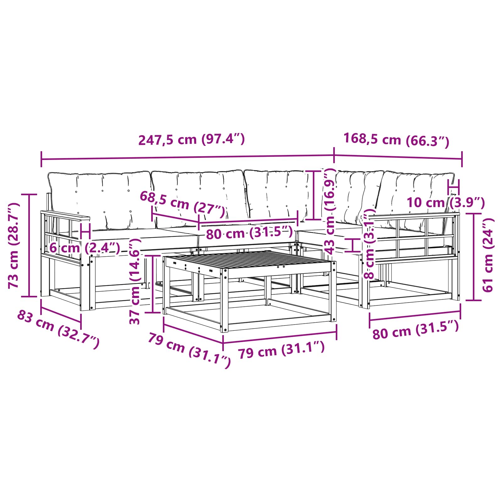 Set vanjskih sofa 5 pcs Bijela i krem 79 x 79 x 37 cm