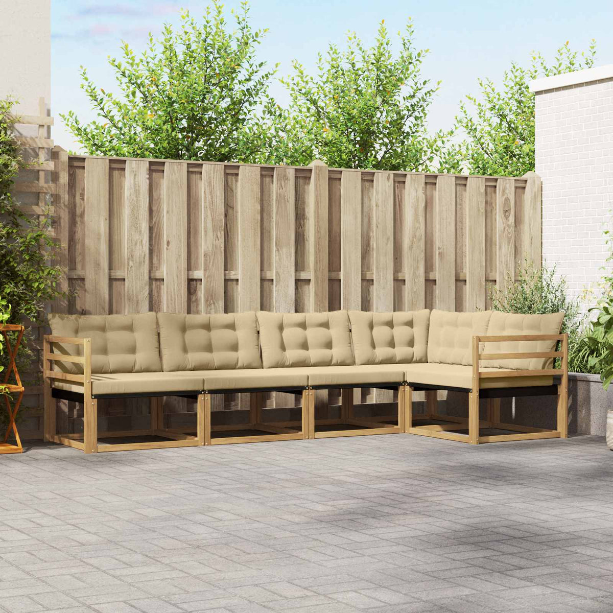 Set vanjskih sofa s jastukom 5 pcs Bijela i bež