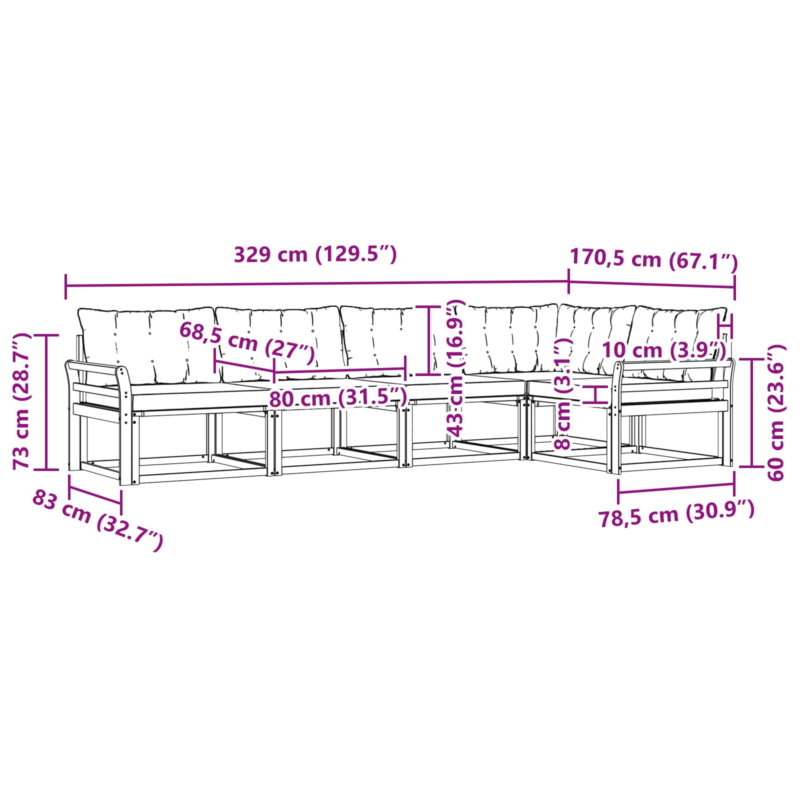 Set vanjskih sofa s jastukom 5 pcs Bijela i svjetlosiva
