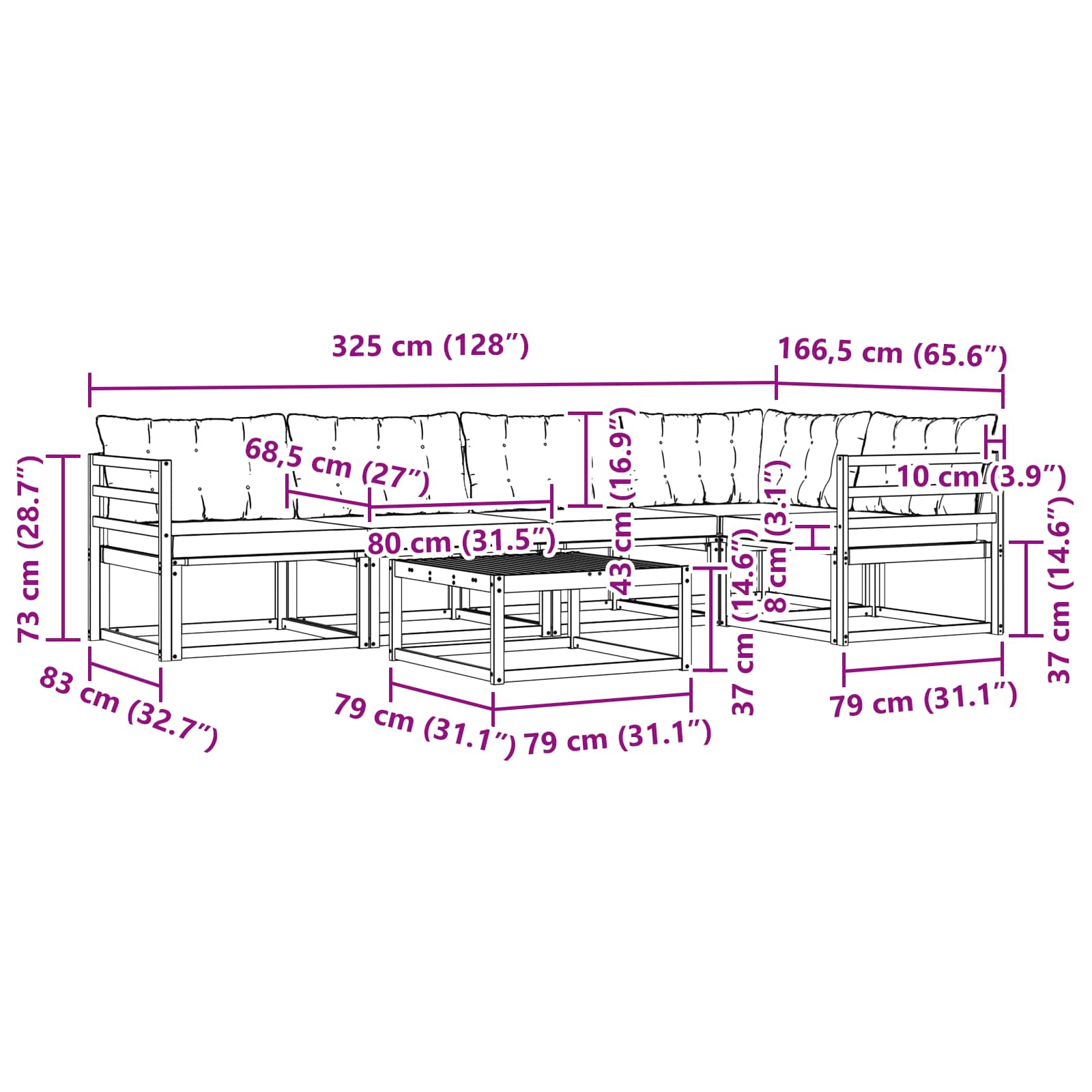 Set vanjskih sofa 6 pcs Bijela i crna 79 x 79 x 37 cm