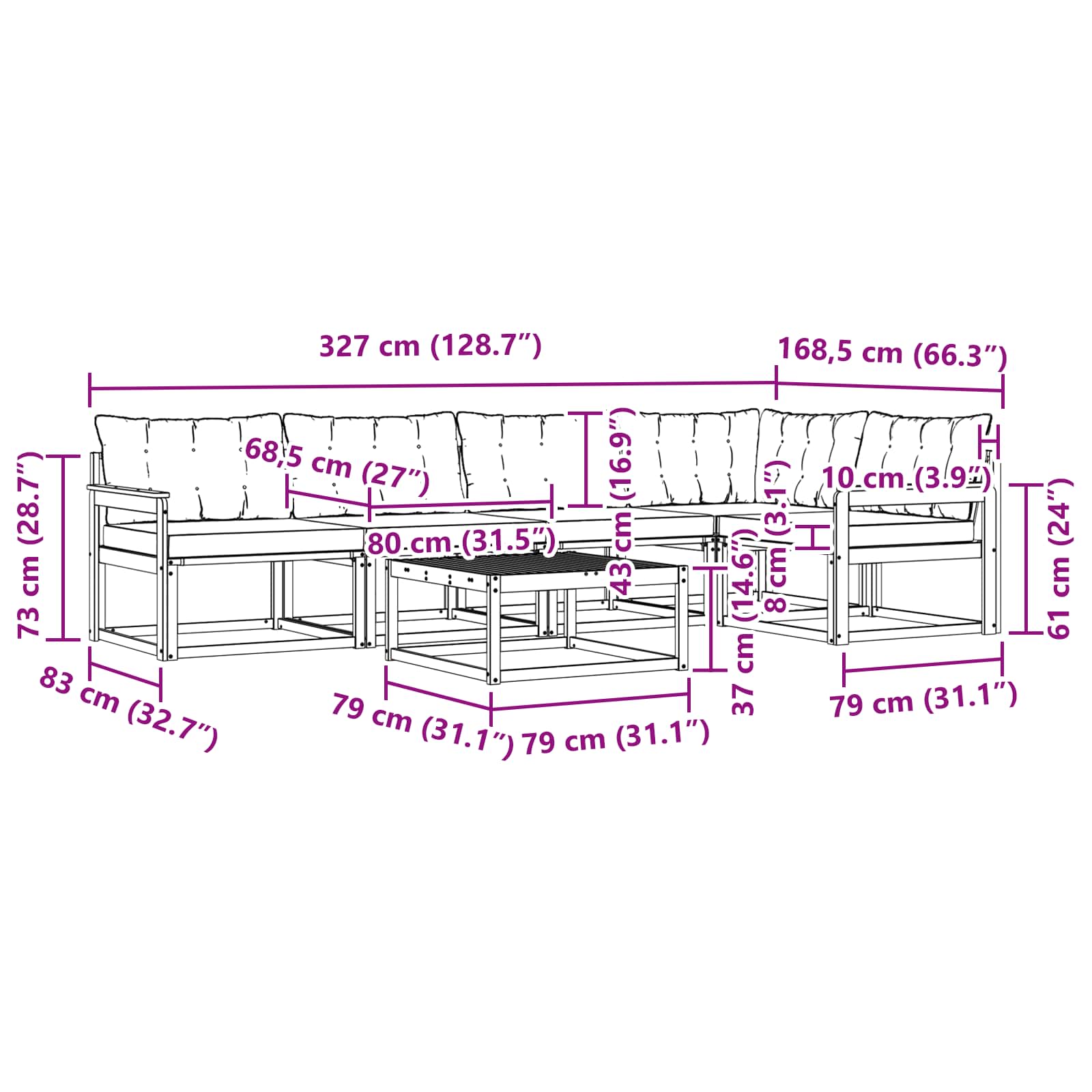 Set vanjskih sofa 6 pcs Bijela i crna 79 x 79 x 37 cm