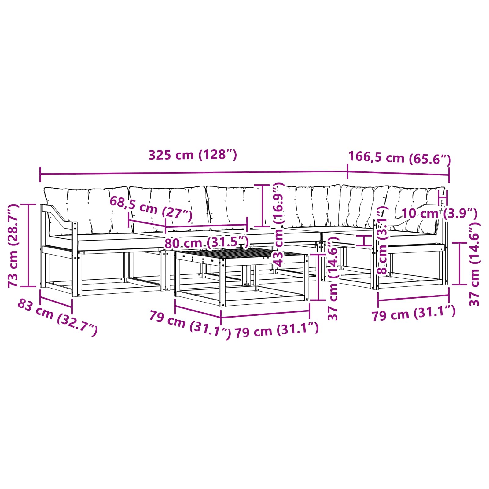 Set vanjskih sofa 6 pcs Bijela i crna 79 x 79 x 37 cm