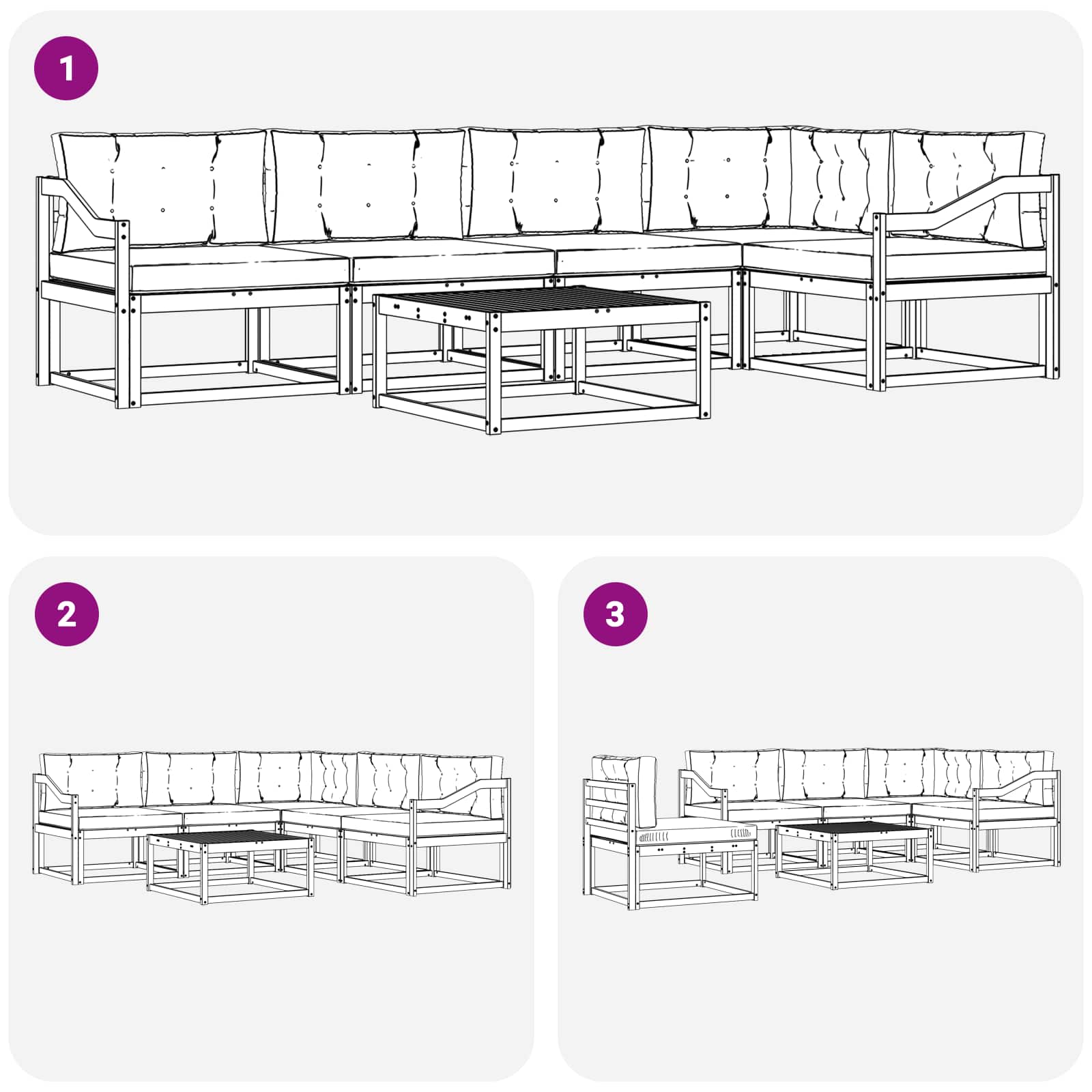 Set vanjskih sofa 6 pcs Bijela i crna 79 x 79 x 37 cm