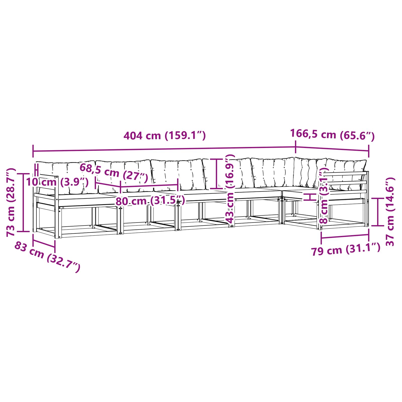 Set vanjskih sofa s jastukom 6 pcs Bijela i crna