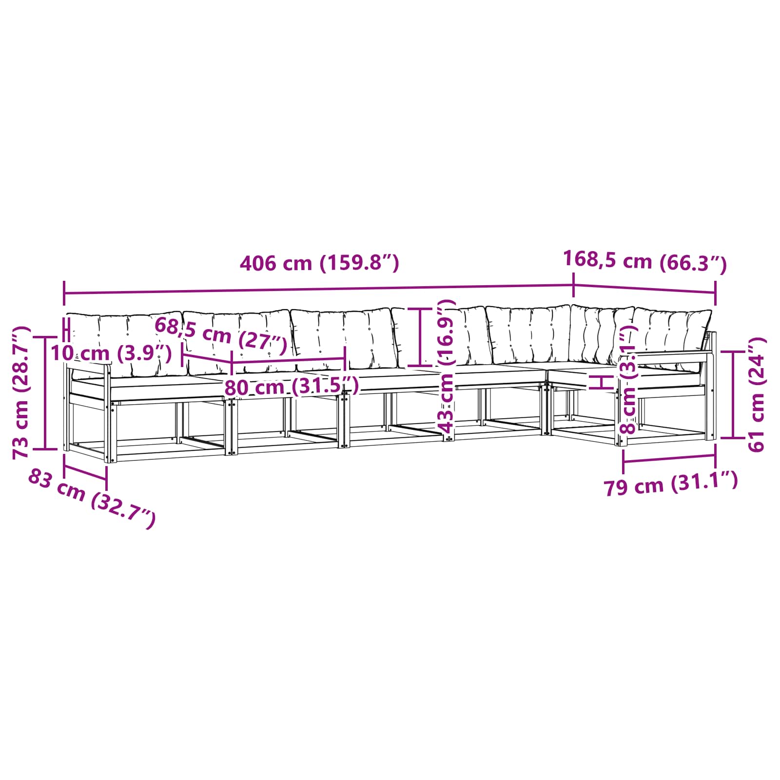 Set vanjskih sofa s jastukom 6 pcs Bijela i crna