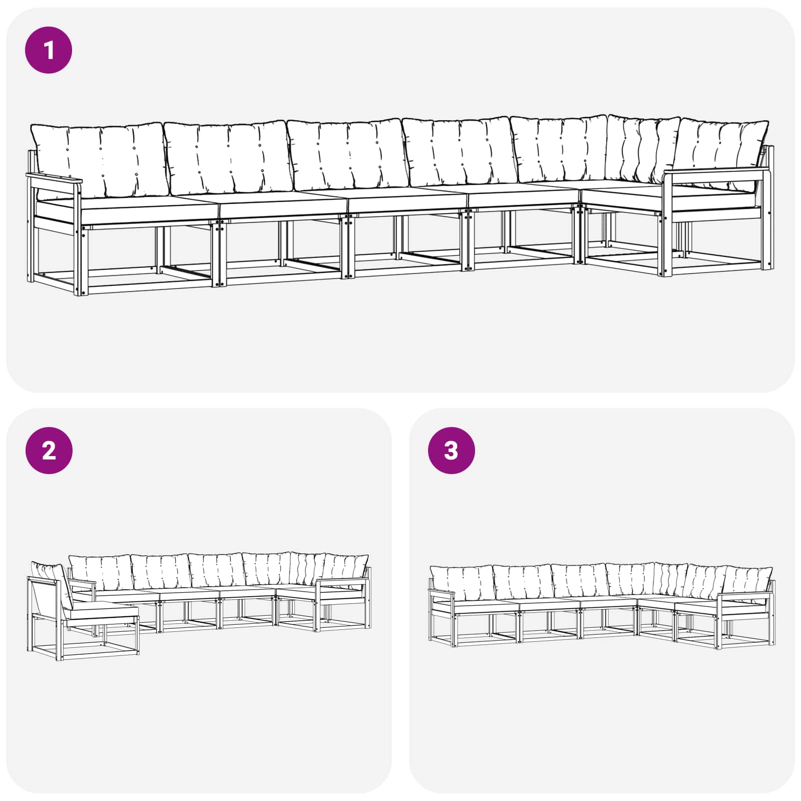 Set vanjskih sofa s jastukom 6 pcs Bijela i crna