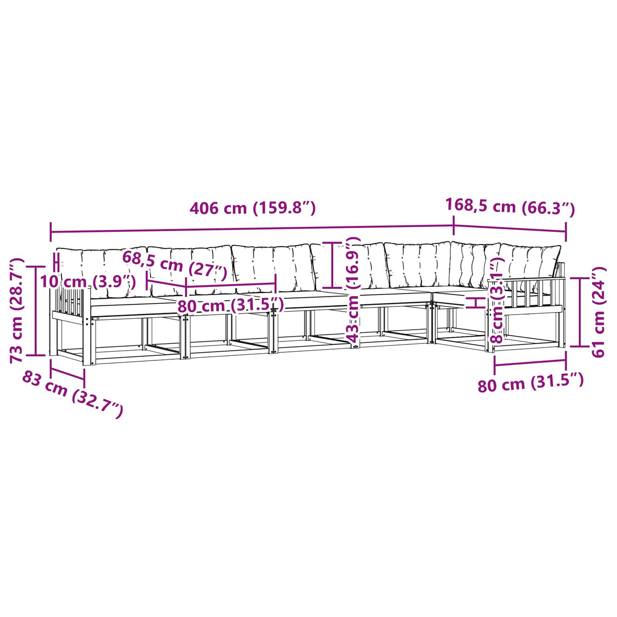 Set vanjskih sofa s jastukom 6 pcs Bijela i crna