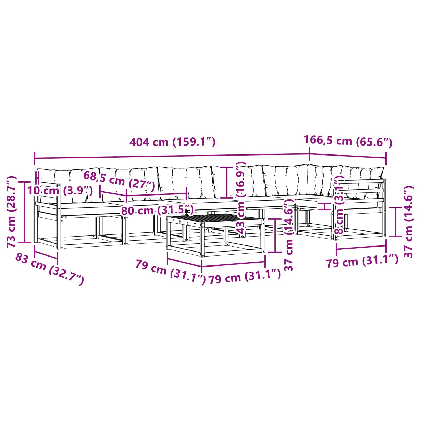 Set vanjskih sofa 7 pcs Bijela i bež 79 x 79 x 37 cm