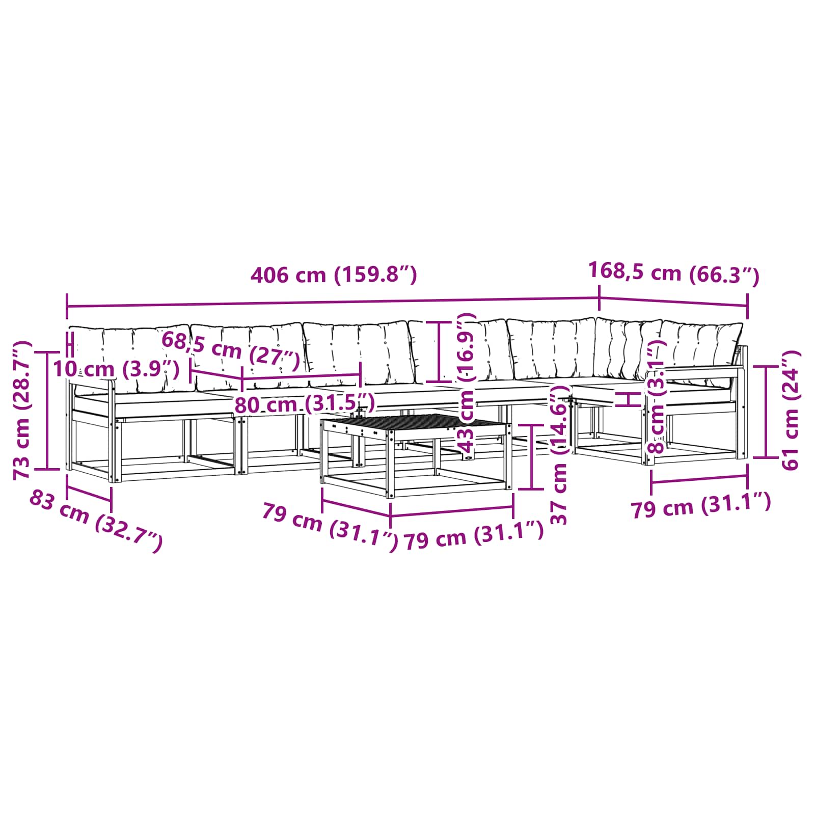 Set vanjskih sofa 7 pcs Bijela i bež 79 x 79 x 37 cm