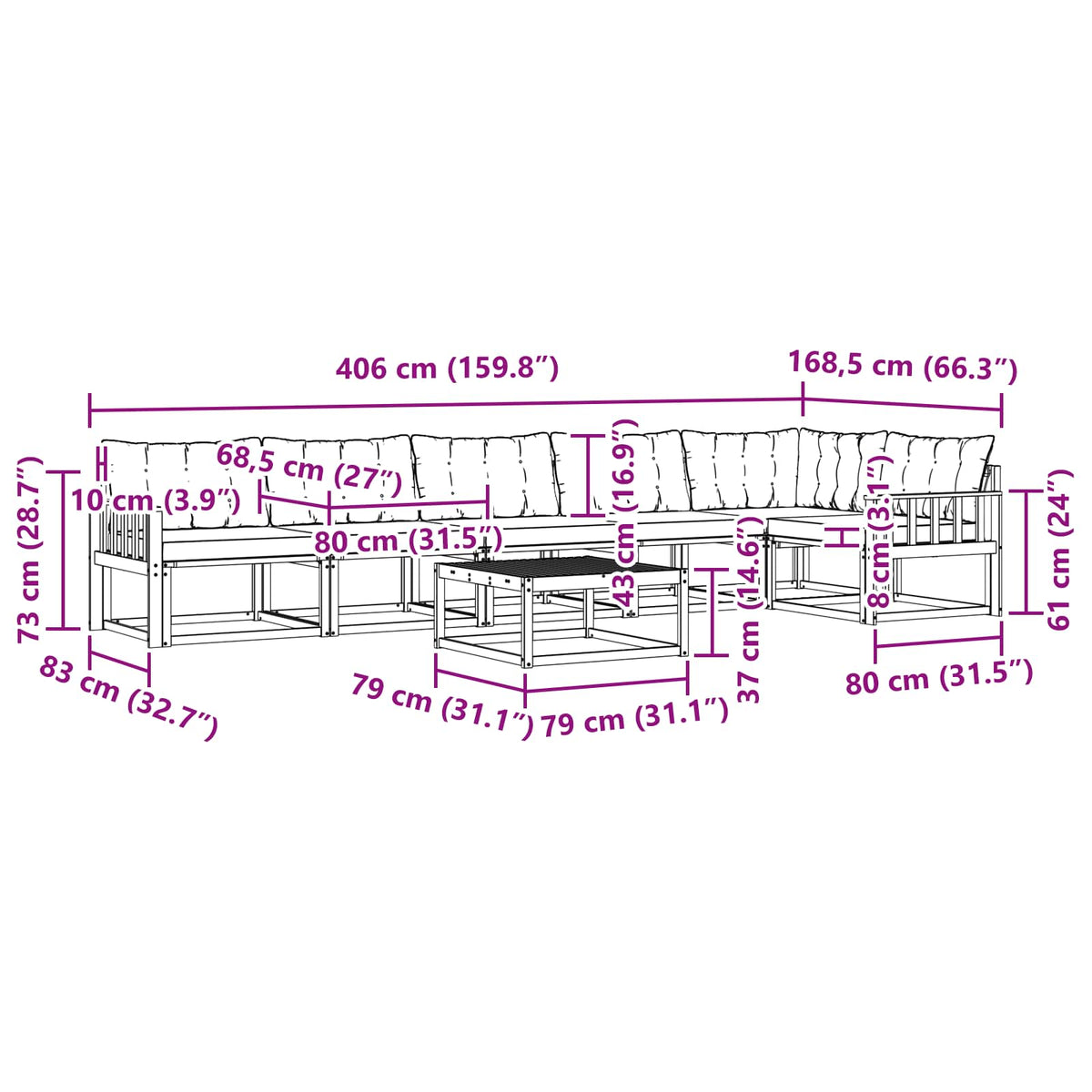 Set vanjskih sofa 7 kom. Bijela i crna