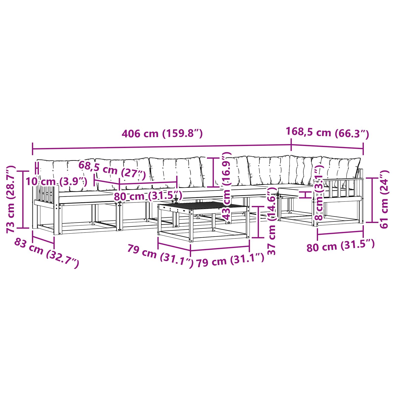 Set vanjskih sofa 7 pcs Bijela i bež 79 x 79 x 37 cm