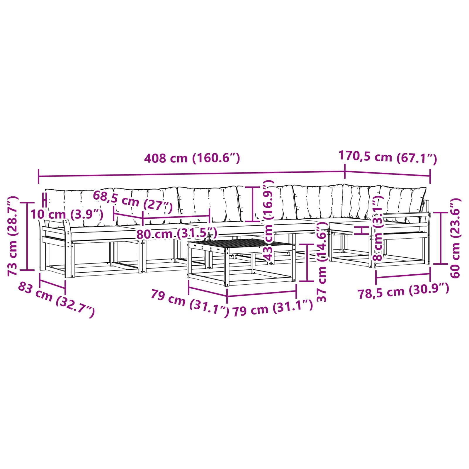 Set vanjskih sofa 7 pcs Bijela i bež 79 x 79 x 37 cm