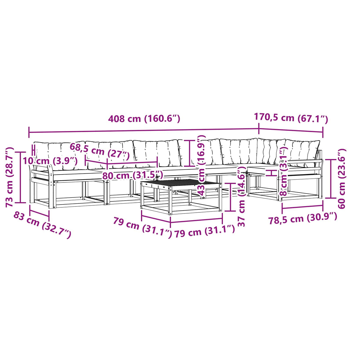 Set vanjskih sofa 7 kom. Bijela i svjetlosiva