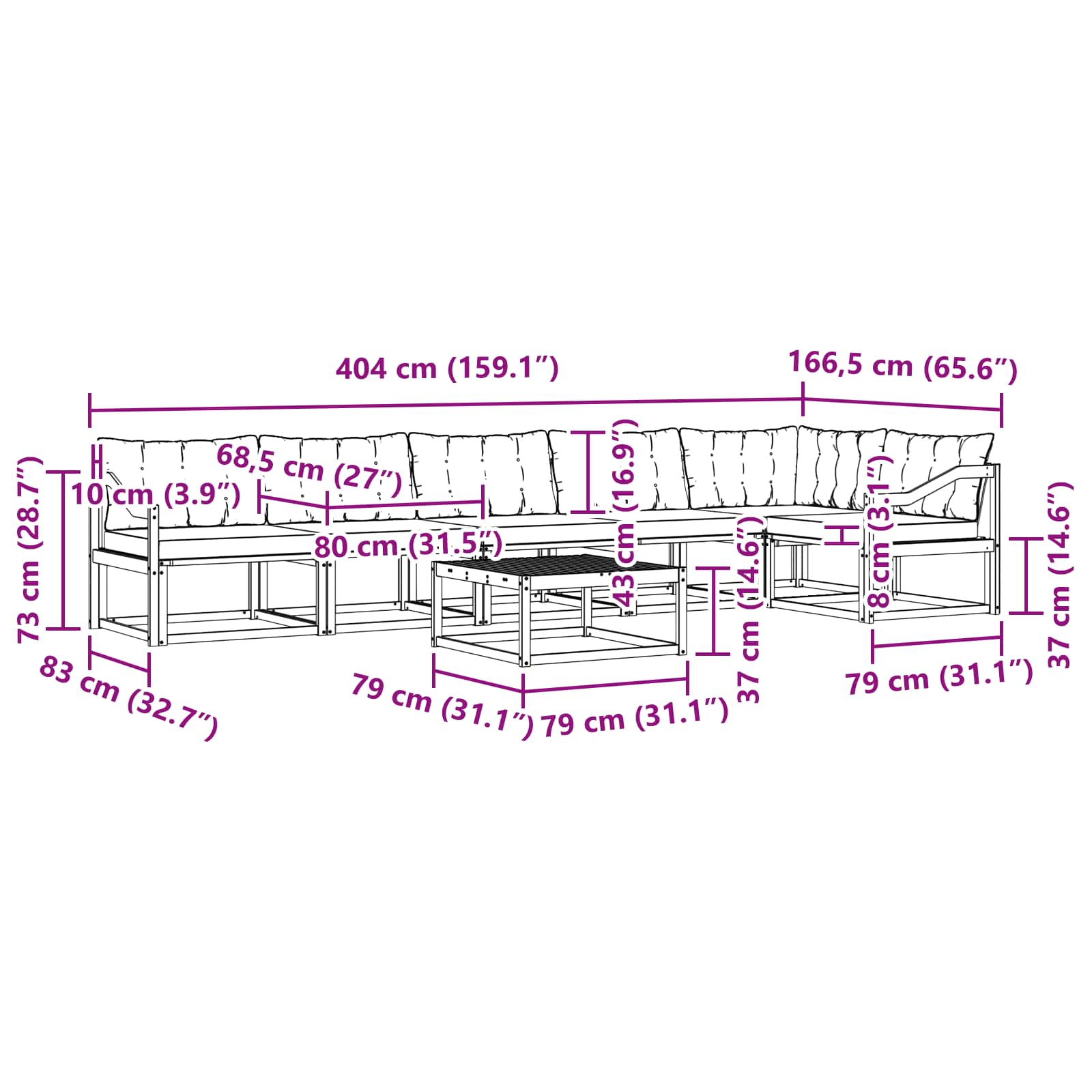 Set vanjskih sofa 7 pcs Bijela i bež 79 x 79 x 37 cm