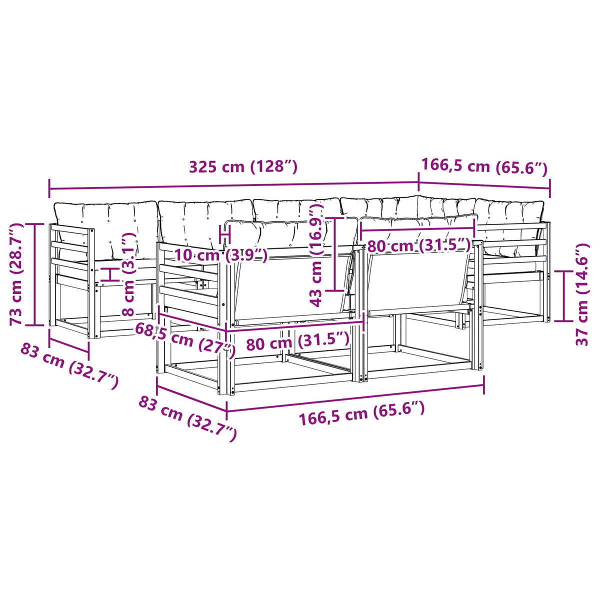 Set vanjskih sofa s jastukom 7 pcs Bijela i crna