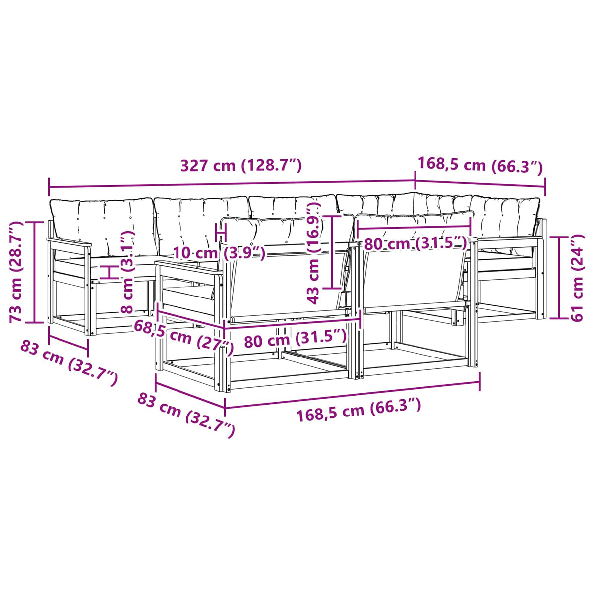 Set vanjskih sofa s jastukom 7 pcs Bijela i crna