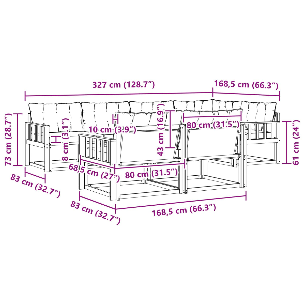 Set vanjskih sofa s jastukom 7 pcs Bijela i crna