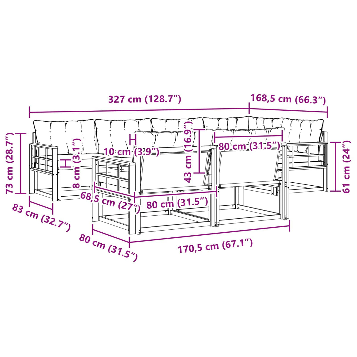 Set vanjskih sofa s jastukom 7 pcs Bijela i crna